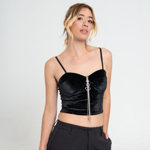 Top Bustier in Velluto Nero con Dettaglio Gioiello