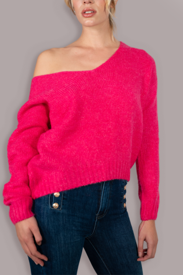 Maglione Rosa con Scollo Asimmetrico