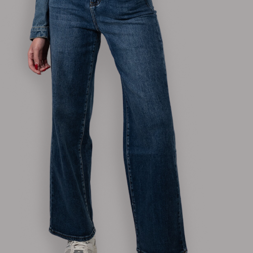 Jeans a Gamba Larga con Vita Alta