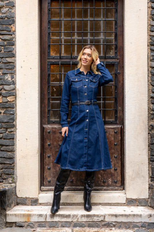 Abito Chemisier in Denim con Cintura - Stile Casual e Femminile