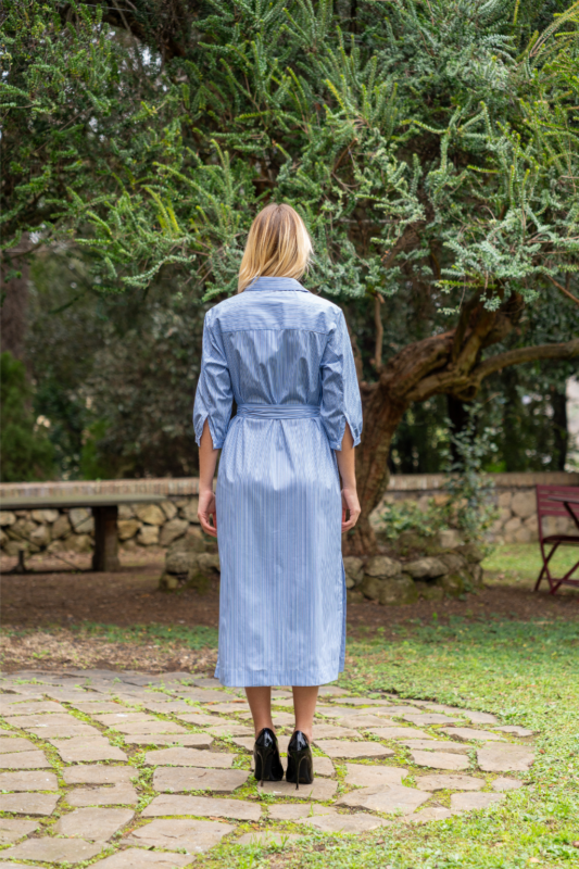 Vestito Camicia Midi a Righe con Cintura - Stile Fresco e Femminile