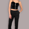 Top Bustier in Velluto Nero con Dettaglio Gioiello