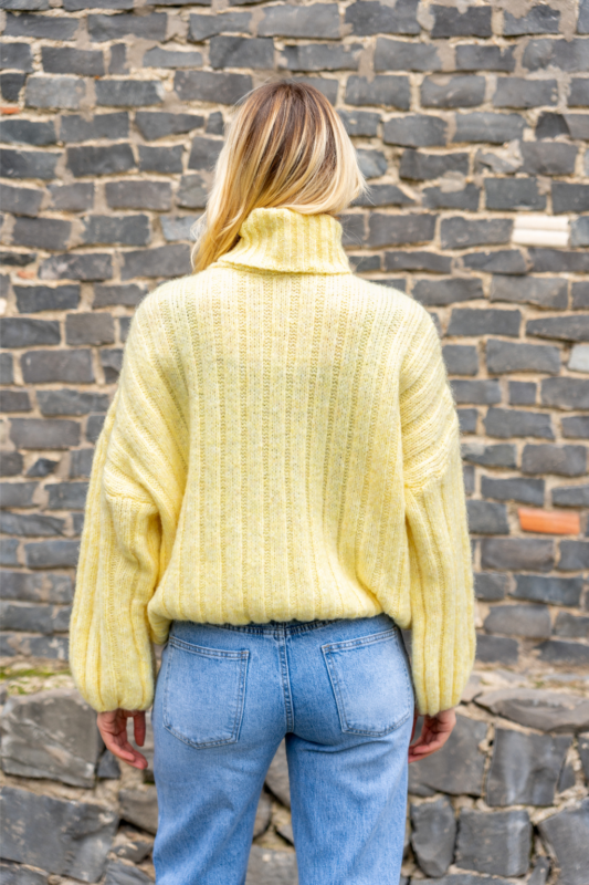 Maglione a Collo Alto in Maglia Morbida - Giallo Pastello