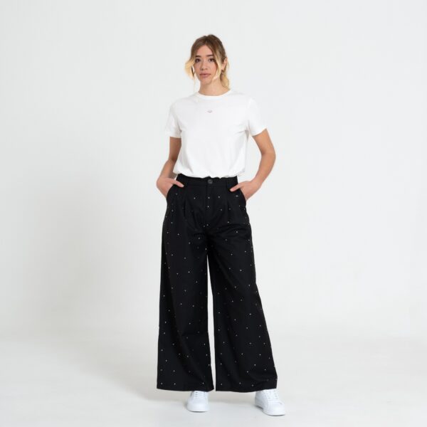 Pantaloni Palazzo Neri con Micro Strass
