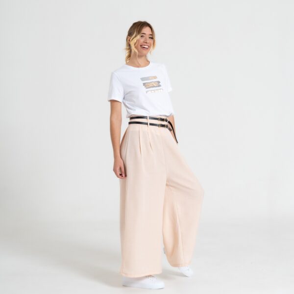 Pantaloni Palazzo Rosa Cipria con Vita Alta