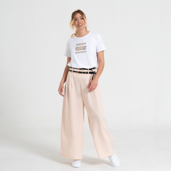 Pantaloni Palazzo Rosa Cipria con Vita Alta