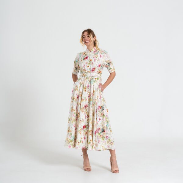 Abito Midi in Cotone con Stampa Floreale