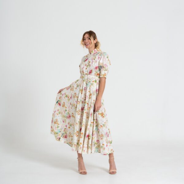 Abito Midi in Cotone con Stampa Floreale