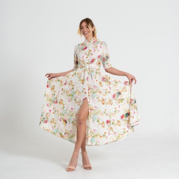Abito Midi in Cotone con Stampa Floreale