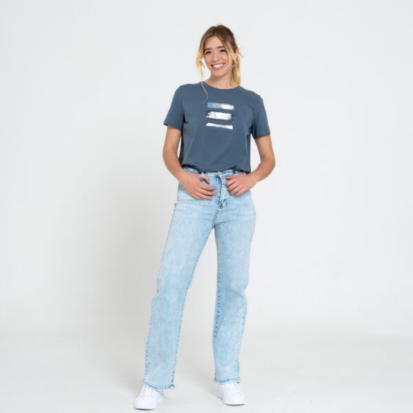 Jeans Straight Fit in Denim Chiaro con Micro Strass
