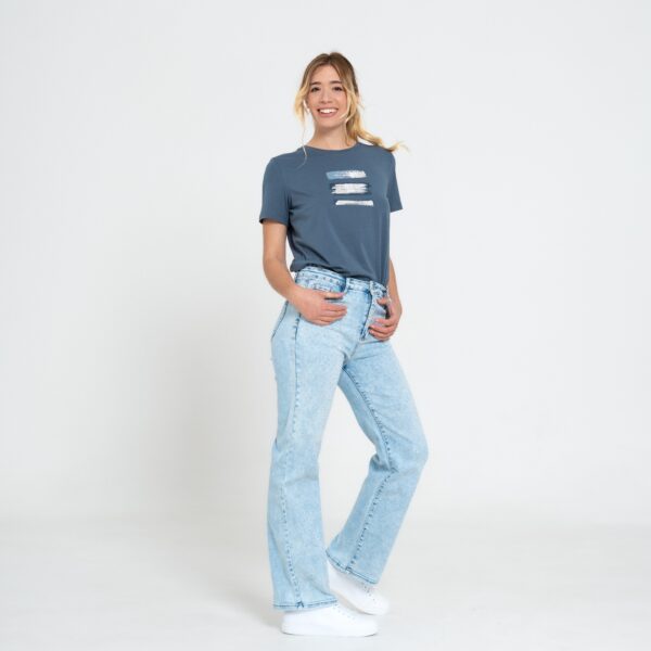 Jeans Straight Fit in Denim Chiaro con Micro Strass