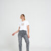 Jeans Grigi con Applicazione Strass Frontale