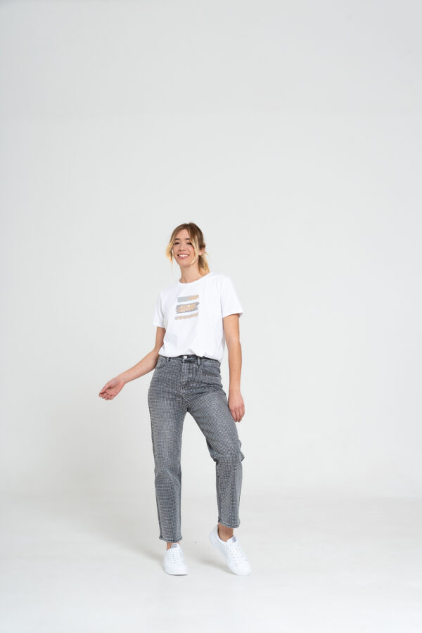 Jeans Grigi con Applicazione Strass Frontale