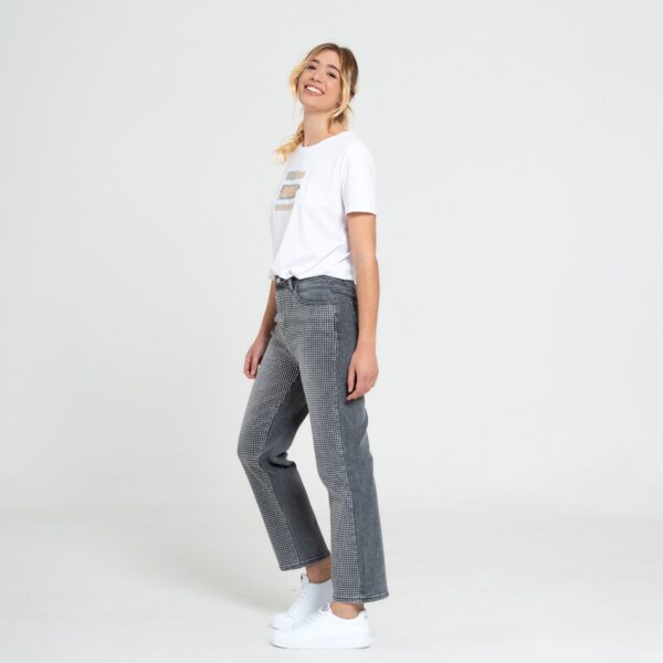 Jeans Grigi con Applicazione Strass Frontale