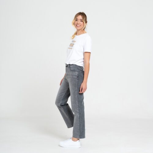 Jeans Grigi con Applicazione Strass Frontale