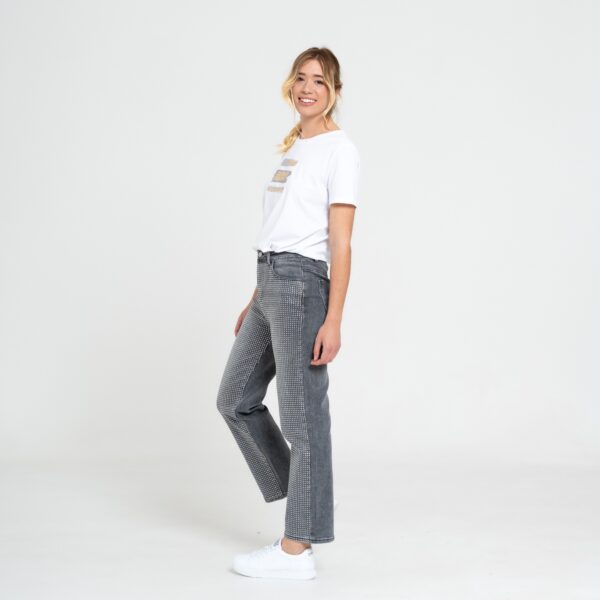 Jeans Grigi con Applicazione Strass Frontale
