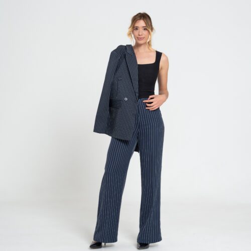 Pantaloni a Gamba Larga con Righe Verticali